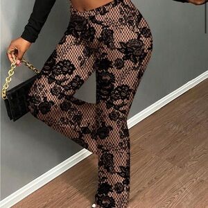 Elegant Black Floral Lace Pants